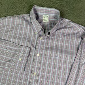 Brooks Brothers Oxford Button-Down Shirt Mens 2XL Purple Plaid OCBD Logo Regent